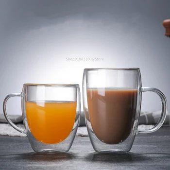 

Heat Resistant Double Wall Glass Coffee Tea Cups Travel Layer Mugs With The Handle Espresso Shot