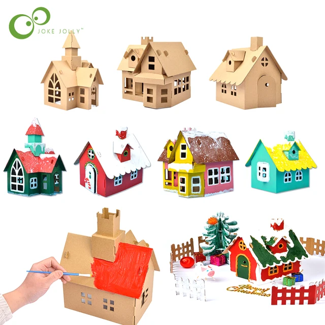 Children Handmade DIY Painting Christmas Biscuit House Festival Decorations Kindergarten Kids Gifts Luminous Homemade Hut DDJ 1
