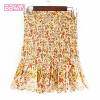 

New Pleated High Waist Elastic Casual Printed Mini Women's Skirt 2020 Summer Chic Sweet Princess Mini Female Skirt
