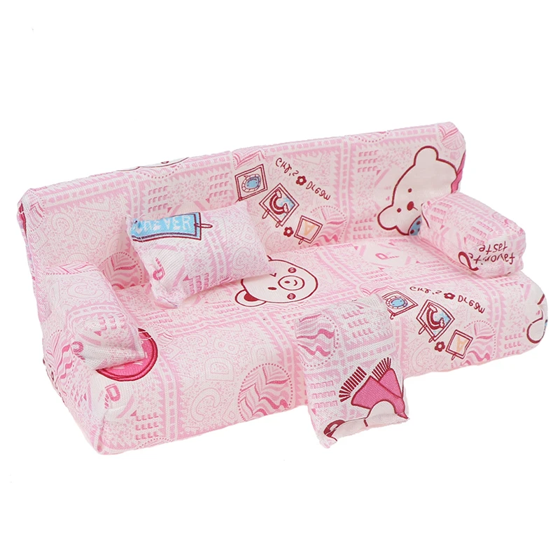 1Set = 3pcs Dollhouse Small Floral Fabric Sofa Set Furniture With 2 Pillow Doll Accessories 20cm * 7.5cm * 9cm 4