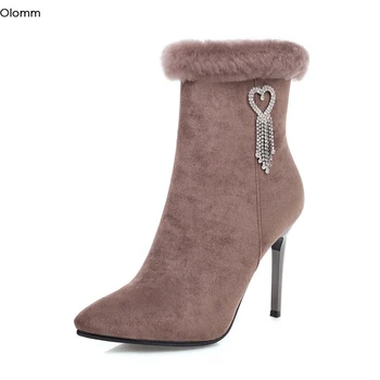 

Olomm New Women Winter Ankle Boots Stiletto High Heels Boots Pointed Toe Elegant Black Camel Party Shoes Women US Size 4-10.5
