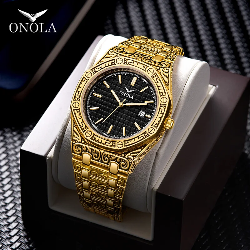 

ONOLA brand vintage watch man waterproof Original steel band wristwatch fashion casual luxury gold mens watch relogio masculino