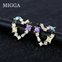 MIGGA цветной, с кубическим цирконом, серьги в виде сердца, золотой цвет, геометрический CZ камень, серьги-гвоздики для женщин, подарок, ювелирное изделие