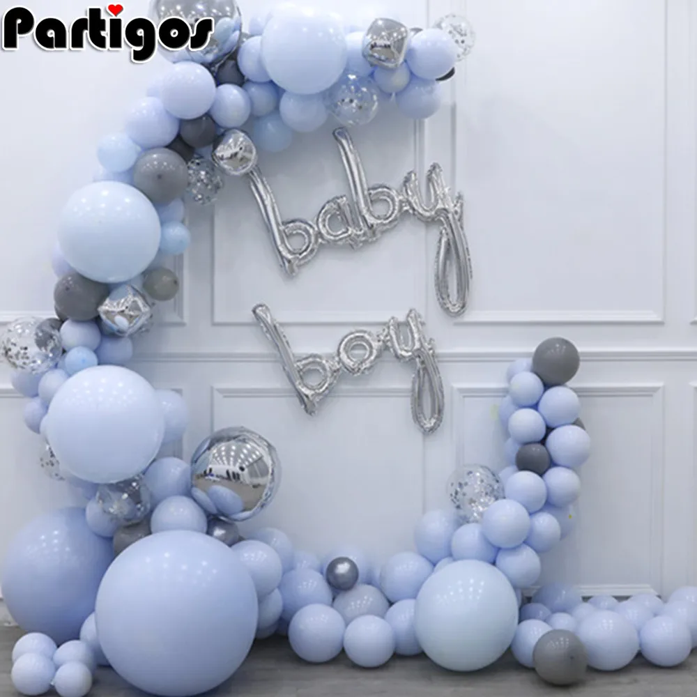 Macaron Blue Grey Pastel воздушные шары гирлянды арочный комплект Серебристый день