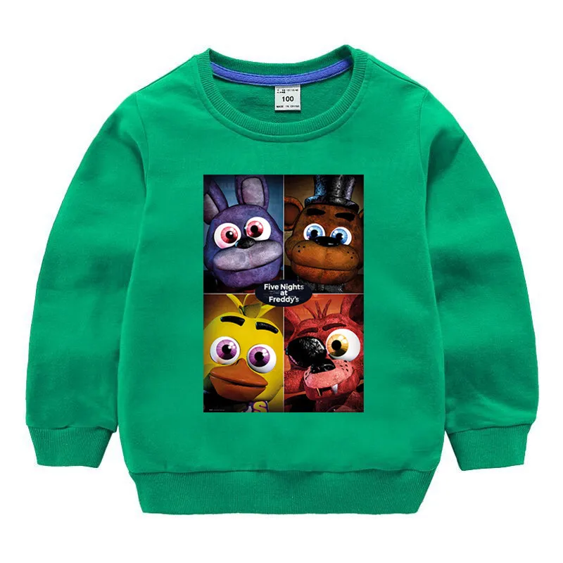 T127U-green Детские хлопковые толстовки с капюшоном с принтом Five Nights At Freddy, хлопковый пуловер для девочек, топы для маленьких мальчиков, осенняя одежда - Цвет: T127U-green