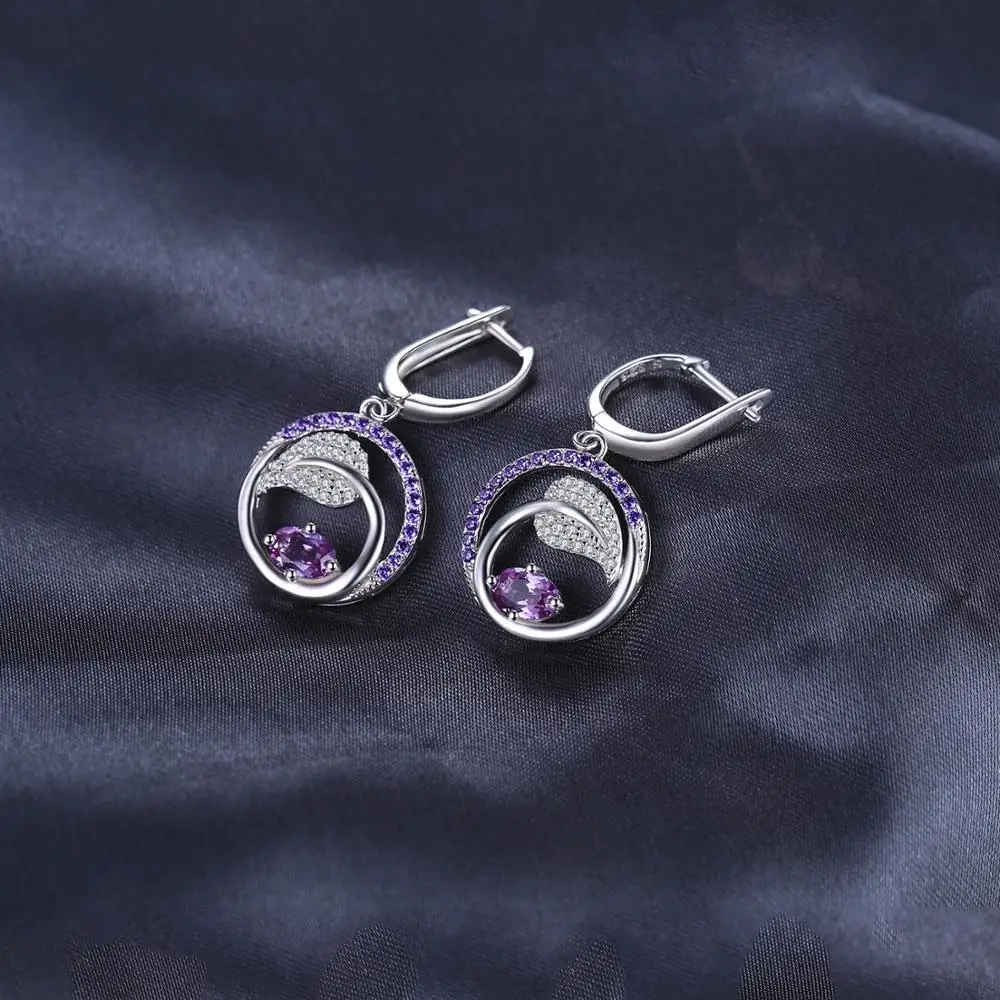 Jewelrypalace листьев 1.7ct создан Александрит Фиолетовый кубического циркония Длинные Висячие серьги 925 серебро хороший подарок для девушки/женщина