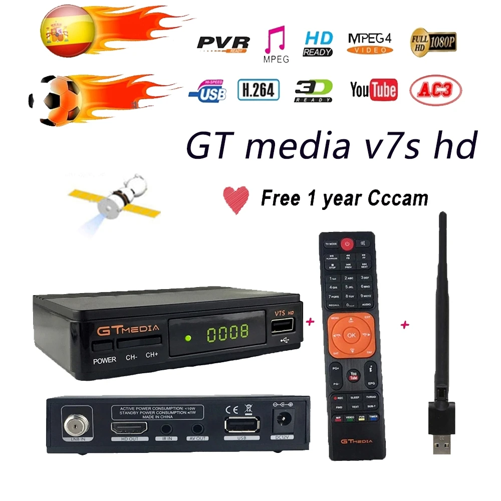 

GTMedia V7S HD Satellite Receiver DVB-S2 V7S HD Full 1080P+USB WIFI + 1 Year Cline CCCAM Upgrade Freesat V7 Receptor Set TV Box