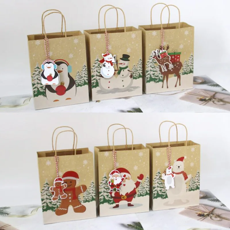 

6/12/24pcs Merry Christmas Kraft Paper Bags Cookie Chocolate Packaging Bags Gift Bags Party Favor Boxes Xmas New Year Decoration