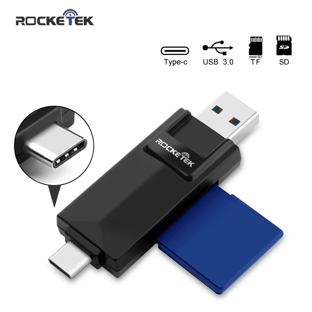 Rocketek type-c usb 3,0 otg телефон type c multi 2 в 1 устройство чтения карт памяти 5 Гбит/с адаптер для SD/TF micro SD Компьютерные аксессуары