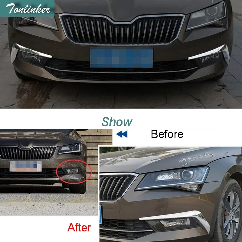 

Tonlinker Cover Case Stickers for SKODA SUPERB 2016-17 Car Styling 2 PCS ABS Chrome front fog light exterior cover case sticker