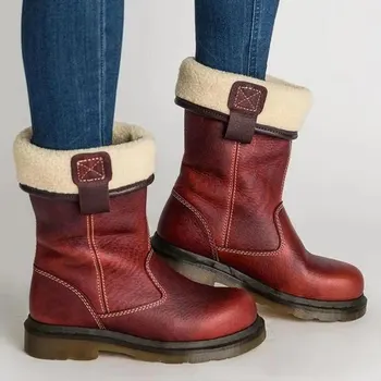 

Women Fashion Winter Boots Warm Retro Fleeces PU Handmade Ankle Shoes Female Office Party Boots women shoes dropshipping