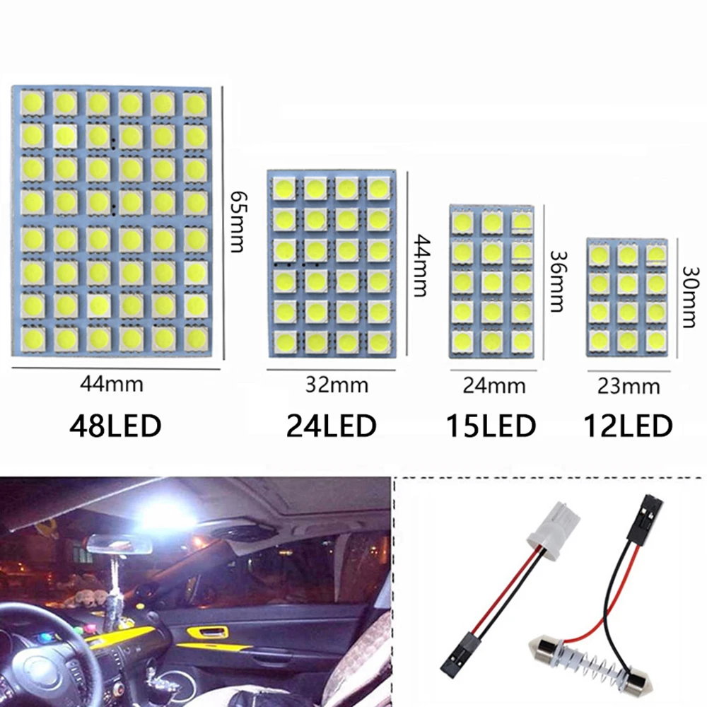 Lampe dôme pour voiture, panneau de carte, lumière de coffre de lecture, blanc cristal glace bleu, T10 W5W C5W 5050 SMD 12 15 24 48 LED BA9S 12V
