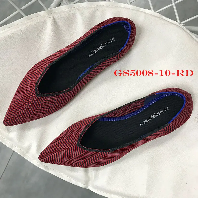 5008-10 Red Flats Genshuo/Женская обувь на плоской подошве; Zapatos de Mujer; женские балетки на плоской подошве; слипоны с острым носком; женская повседневная обувь; мягкие лоферы - Цвет: 5008-10 Red Flats