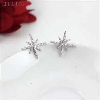 

LULU-PIG Hot new 925 silver star earrings fashion delicate stone rice word stud sweet creative earrings KED-3231
