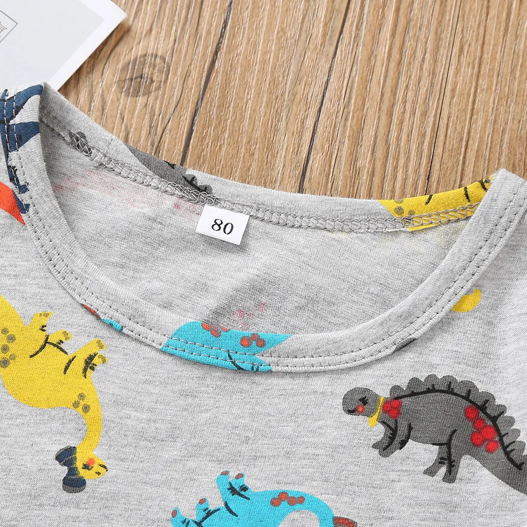 Модная детская одежда для девочек хлопок o-образным вырезом дети для мальчиков мультфильм Динозавр с коротким рукавом Футболка Топы Одежда H4