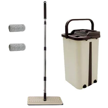 

180 Spin Mop Flat Squeeze Bucket Hand Easy Wringing Floor Cleaner Microfiber Pads Wet or Dry