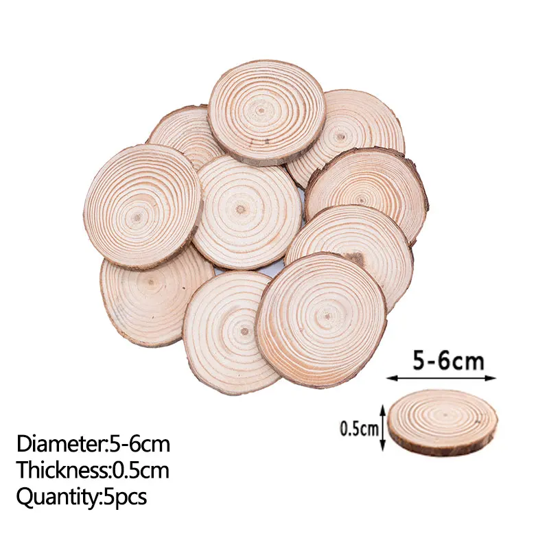 5-6cm-5pcs 3-12 см натуральные круглые деревянные ломтики, необработанные деревянные ломтики, диски, сделай сам, ремесло, подарок для дома, деревенская живопись, открытка, украшение для свадебной вечеринки - Цвет: 5-6cm-5pcs