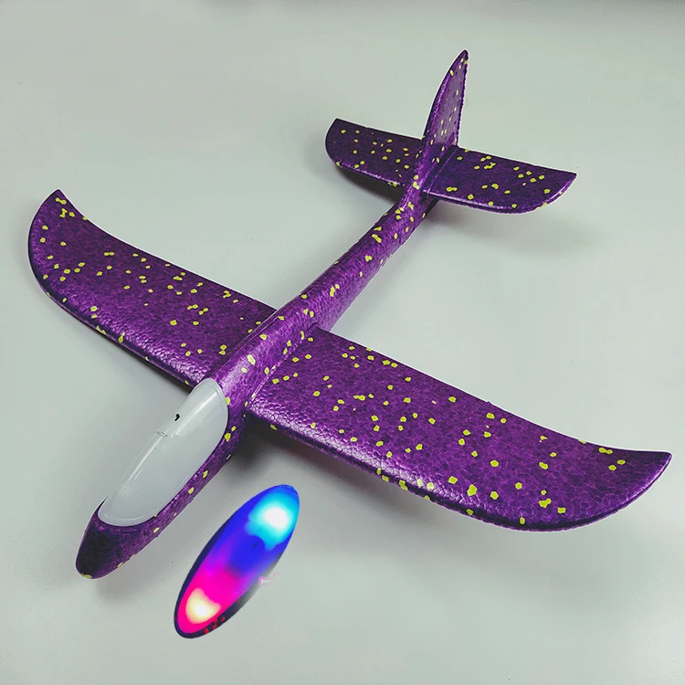 48 см с лампой DIY ручной бросок Летающий планер самолеты пена модель аэроплана наполнители Летающий планер открытый Airline игрушки подарок для детей - Цвет: Purple-All Lamp