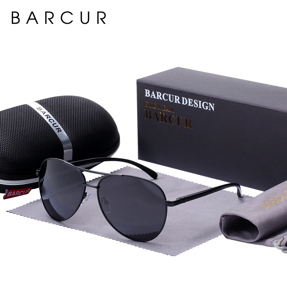 

BARCUR Men's Sunglasses Brand Designer Pilot Polarized Male Sun Glasses Eyeglasses gafas oculos de sol masculino For Men