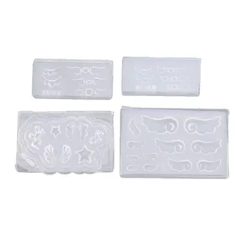 

4Pcs Mini Heart Wings Resin Earring Pendant Mold Nail Art Template Silicone Mold