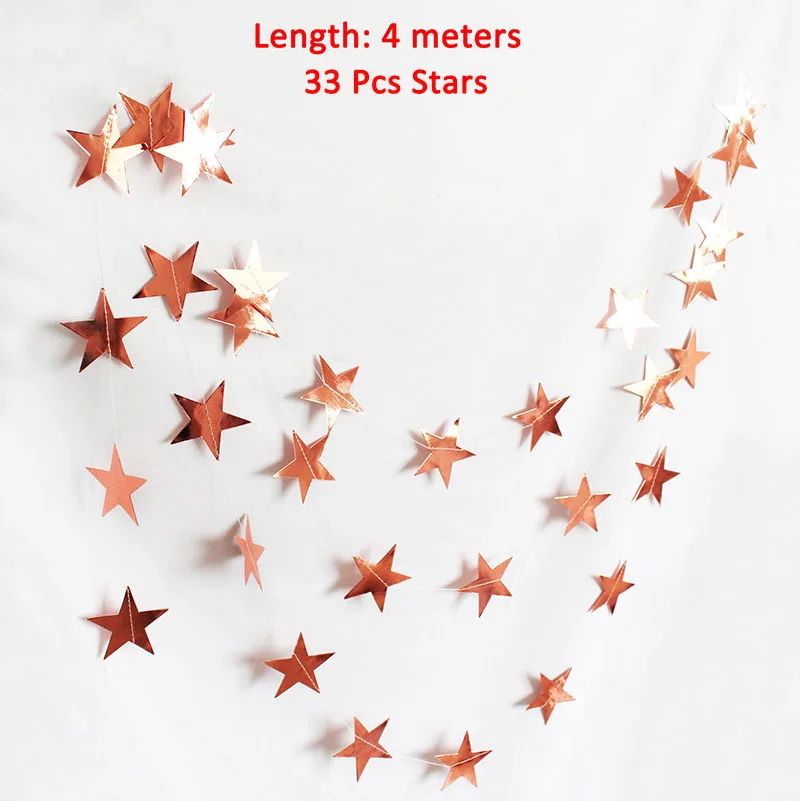 Для девочек на первый день рождения, вечерние и формирующая листы для кровли 4 м 33 бумага со звездами баннер с гирляндами 1st детские украшения для детей для маленьких мальчиков мой 1 год столовые принадлежности - Цвет: rose gold star