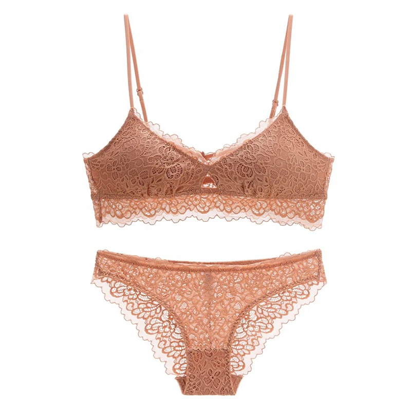 Чашка треугольник полный кружевной проволочный пуловер хлопковый бюстгальтер с подушечкой и трусики маленькие комплекты нижнего белья полые удобные