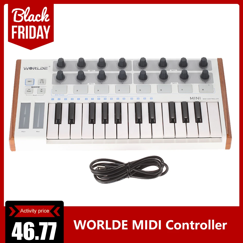 

WORLDE MIDI Controller New Ultra-Portable 25-Key Musical Keyboard Synthesizer Piano Two Types of Support Midi Keyboard