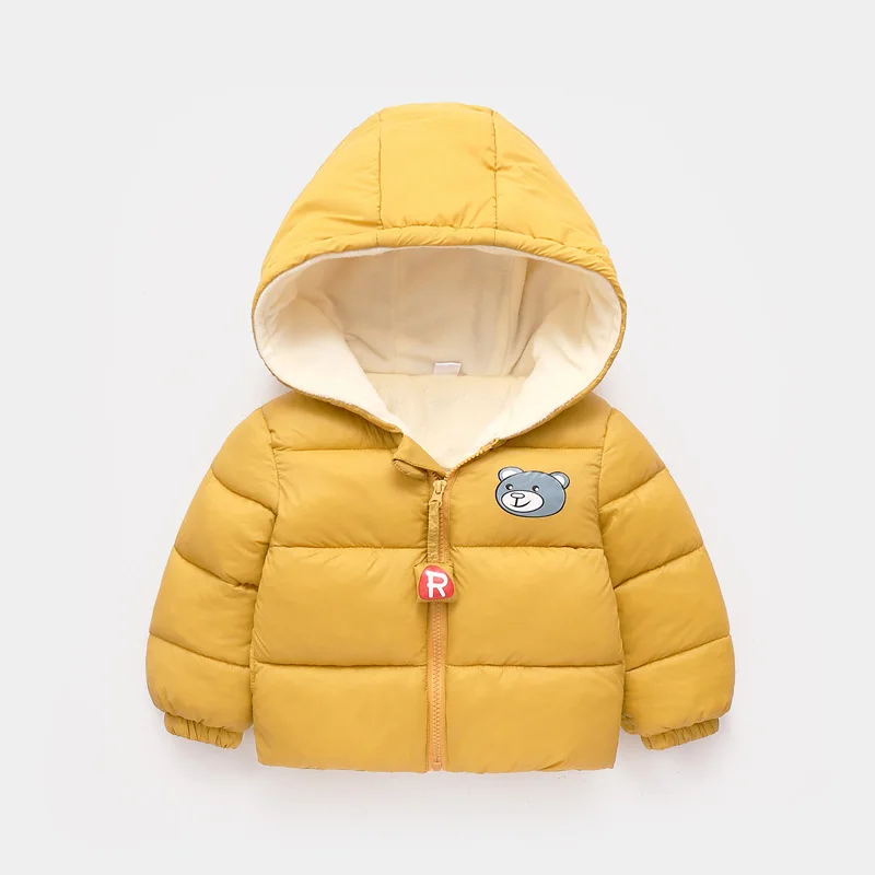 Зимние куртки для маленьких мальчиков и девочек плотные теплые детские пальто с плюшевой подкладкой Детские хлопковые пуховики Верхняя одежда с капюшоном, одежда для детей возрастом от 1 года до 6 лет - Цвет: Yellow