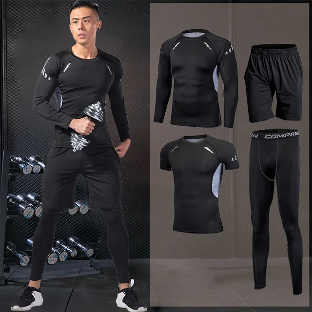 US $19.45 Men's Tracksuit Sport Suit Gym Fitness Compression Sports Clothing Outdoor Running Set Training Jog
