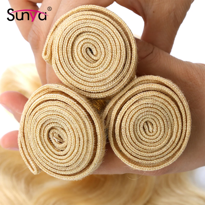 Sunya блондинка 613 волнистые пряди с фронтальной может занять от 10 до 30 дюймов Пряди с уха до 13x4 кружева фронтальной бразильский Реми человеческие волосы