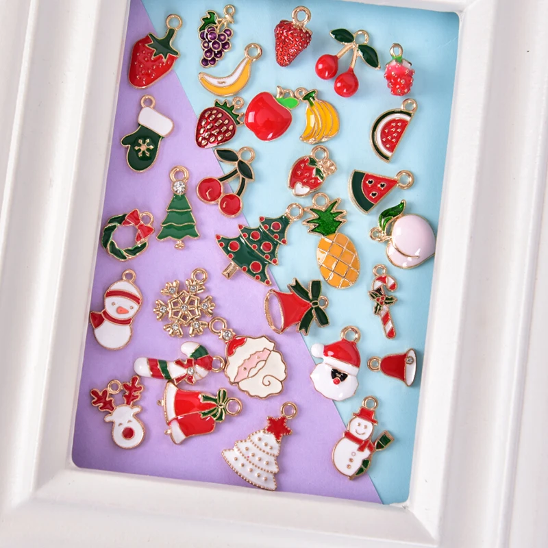 

10pcs / 11Pcs Hot New Alloy/Enamel Mix Fruit Christmas Charms Pendant DIY Jewelry Findings Craft