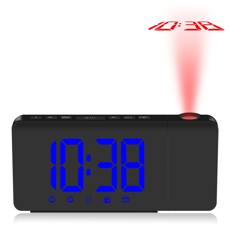ЖК-дисплей Проекционный светодиодный дисплей Время цифровой Будильник Радио Wake Up проектор Многофункциональный Письменный стол часы - Цвет: Blue