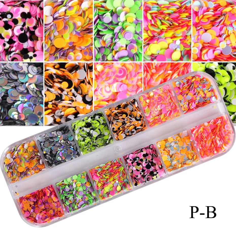 Nail Sequins Round Colorful Flakes Mixed Color 3D Fashion Paillette Glitter Manicure Nail Art Decoration Tool 1 Set 12 Grids nail glitter nail decoration nail decorations nail flakes