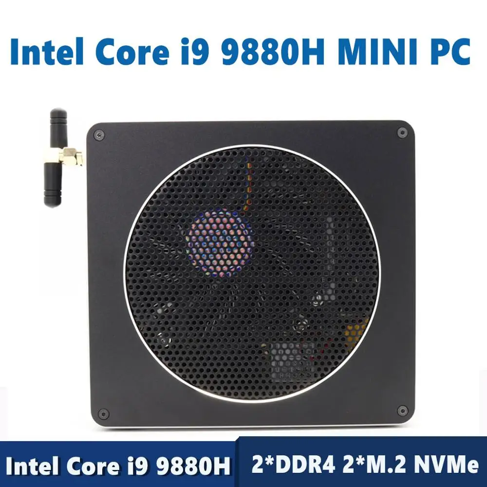 Уникальный мини-ПК Intel Core i9 9880H 8 ядер 16 потоков игровой компьютер 2 * DDR4 2 * M.2 NVMe Windows 10 Pro HDMI Mini DP AC Wi-Fi & BT