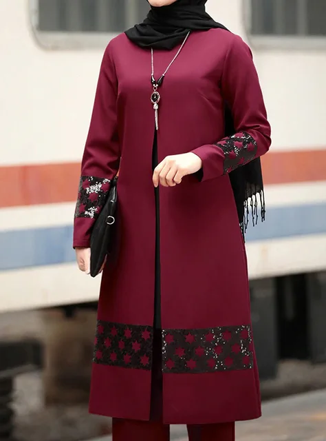 Conjunto de 2 piezas de ropa musulmana para mujer, Tops largos de gasa con diseño de parches, pantalones musulmanes para mujer, ropa de oración de Ramadán, 2020