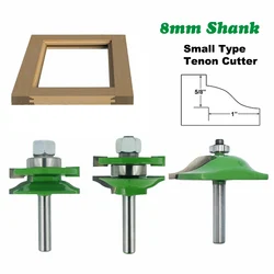 Outil de fraisage pour le travail du bois, 3 pièces, tige de 8mm, 45 #, routeur à Tenon en acier, Type de miroir, ensemble de coupe de panneau de porte d'armoire 