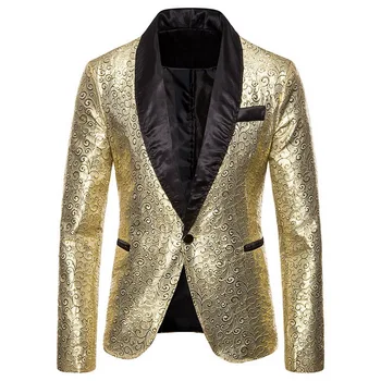 

Puimentiua Shiny Sequin Glitter Blazer Jacket Men Nightclub DJ Host Single Button Suit Blazer Male Prom Stage Wedding Costumes