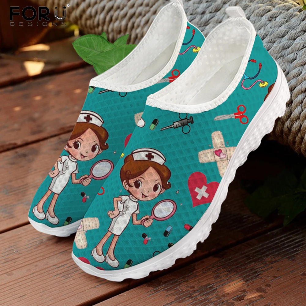 

FORUDESIGNS Nursing Shoes for Women Cute Cartoon Nurse Doctor Printed Slip On Flats Sneakers Spring/Autumn Casual Ladies Loafers