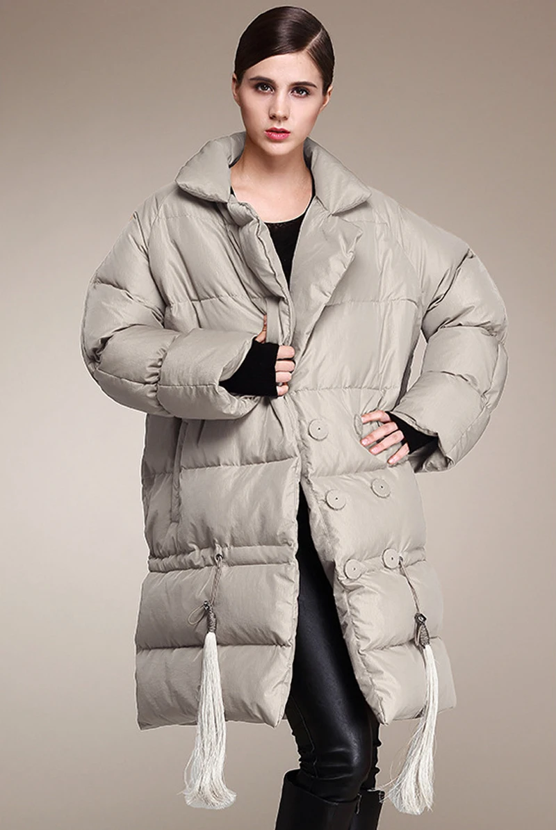 Elifashion, женский пуховик размера плюс,, толстый, белый, на утином пуху, женский, осень и зима, средней длины, с отворотом, модный пуховик