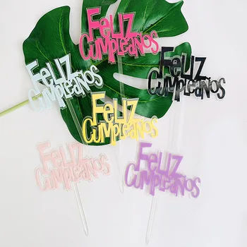 

New Adorno de torta de feliz cumpleaños Pink blue acrylic birthday party cake topper For boy girl baby shower dessert decoration