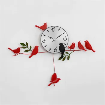 

Metal European Living Room Wall Clock Creative Mute Pendulum Clock Bedroom Office Personality Simple Bird Silent Wall Watch