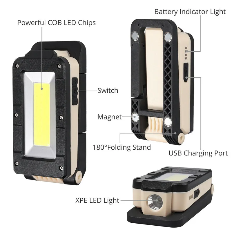 ZANCAKA Usb recarregavel cob luz de trabalho porttil lanterna led 180 graus ajuste inferior com magntico adequado acampamento