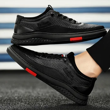 

Fashion Men Sneakers Cowhide Shoes Flats Shoes Men Leather Shoes Moccasins Explosive hollow casual leather shoes