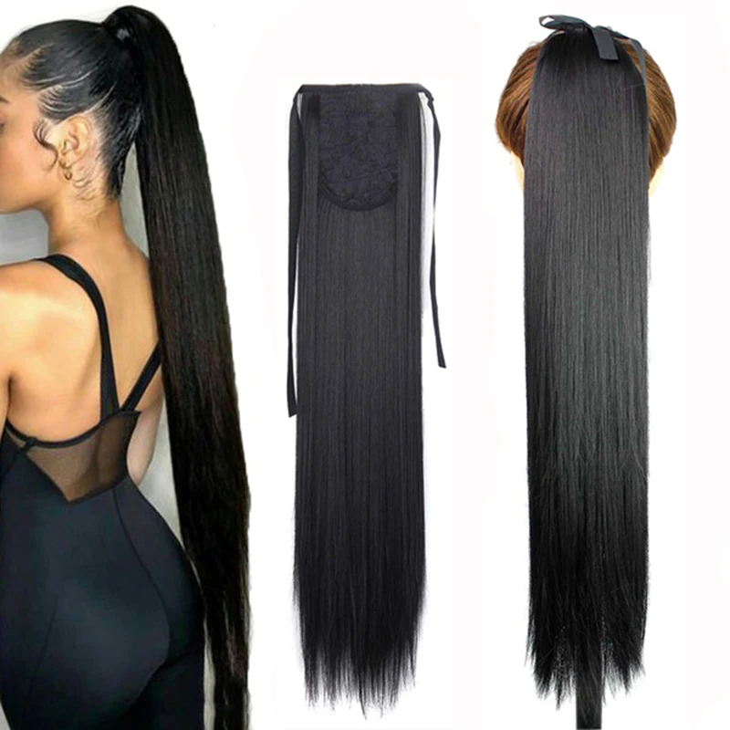 

Gres Women Pony Hair Pieces Synthetic Ponytail Hair Extensions with Drawstring Long Straight High Temperature Fiber
