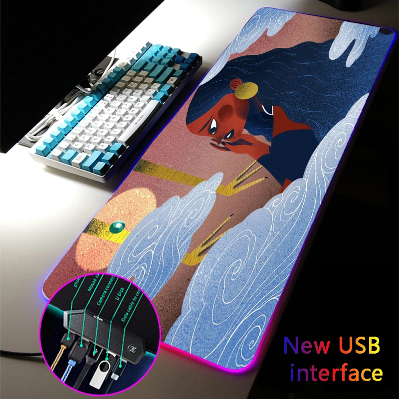 

MRGLZY RGB Gaming Multi-interface Chinese Style Art Mouse Pad LED USB Hub Mousepads XXL Large Games Computer Desk Mat for Csgo