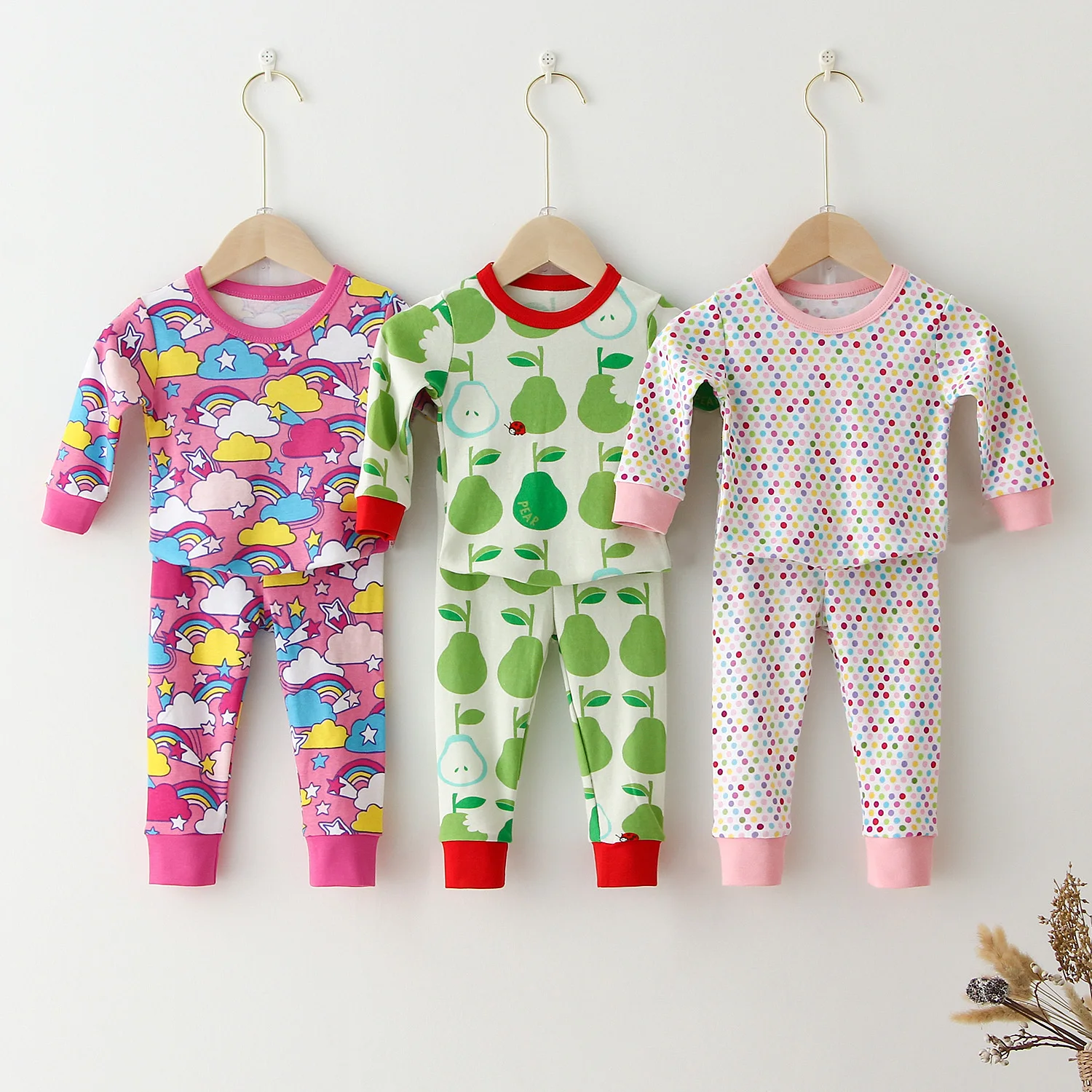 Fashion Kids Pajamas Sets Baby Girls Cotton Long Sleeves Tshirt + Pant