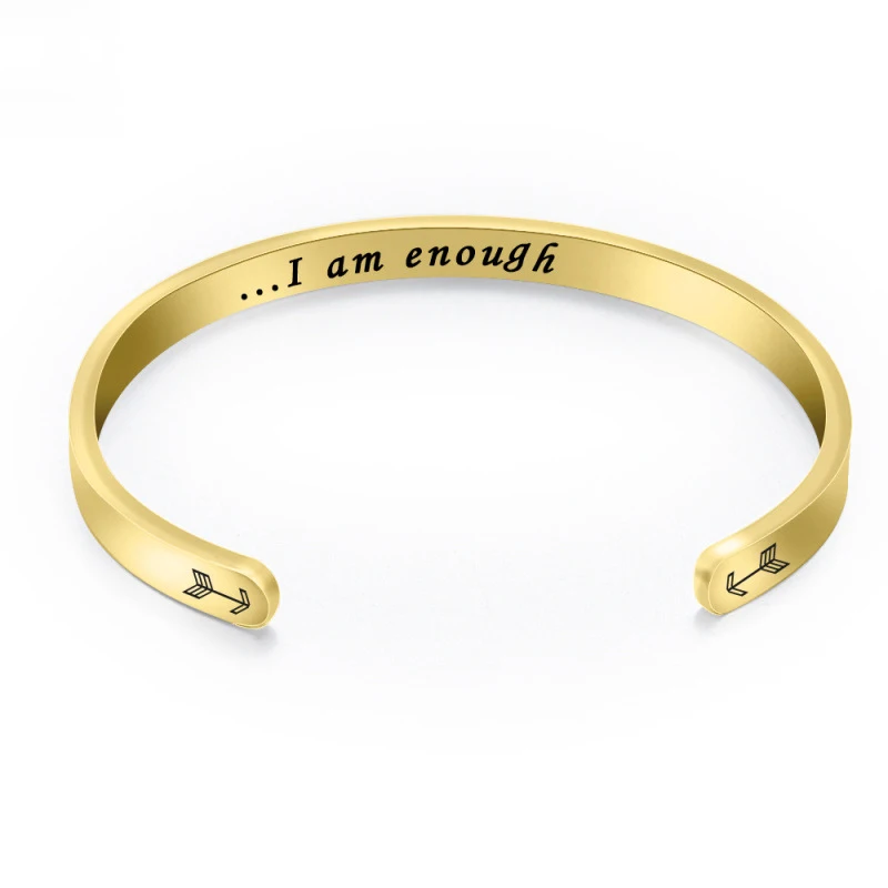 Стрела из нержавеющей стали письмо манжета браслет с надписью I am enough C Форма Открытие браслет на заказ модный подарок ювелирные изделия