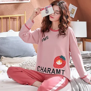 

Feier Women Pajamas Set Spring Autumn New Thin Cartoon Printed Long Sleeve Cute Sleepwear Casual Homewear Female Pyjamas