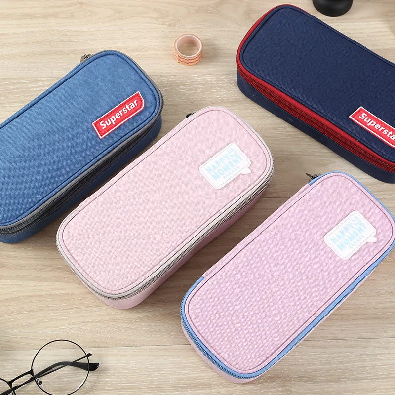 

Hot Male and famale pencil case large capacity multi layer pencil bag solid color stationery school supplies storage cartuchera