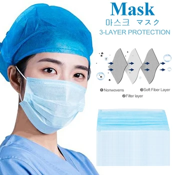

IN STOCK Disposable 100/50 Pcs Anti-dust Safe and Breathable Masks Earloops Blue Nonwovens Face Mouth Mask Respirator Safety